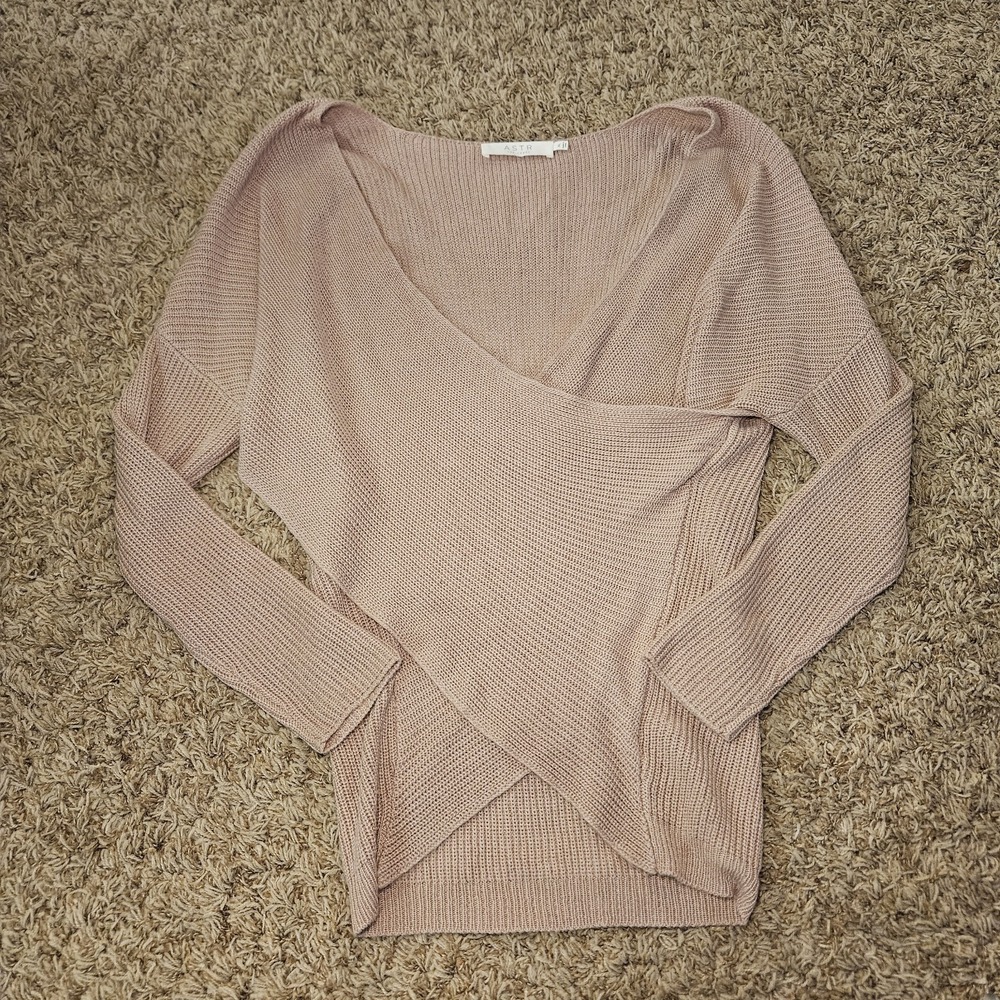 Astr The Label Women Pink Wrap Front Sweater Size XL Balletcore V Neck